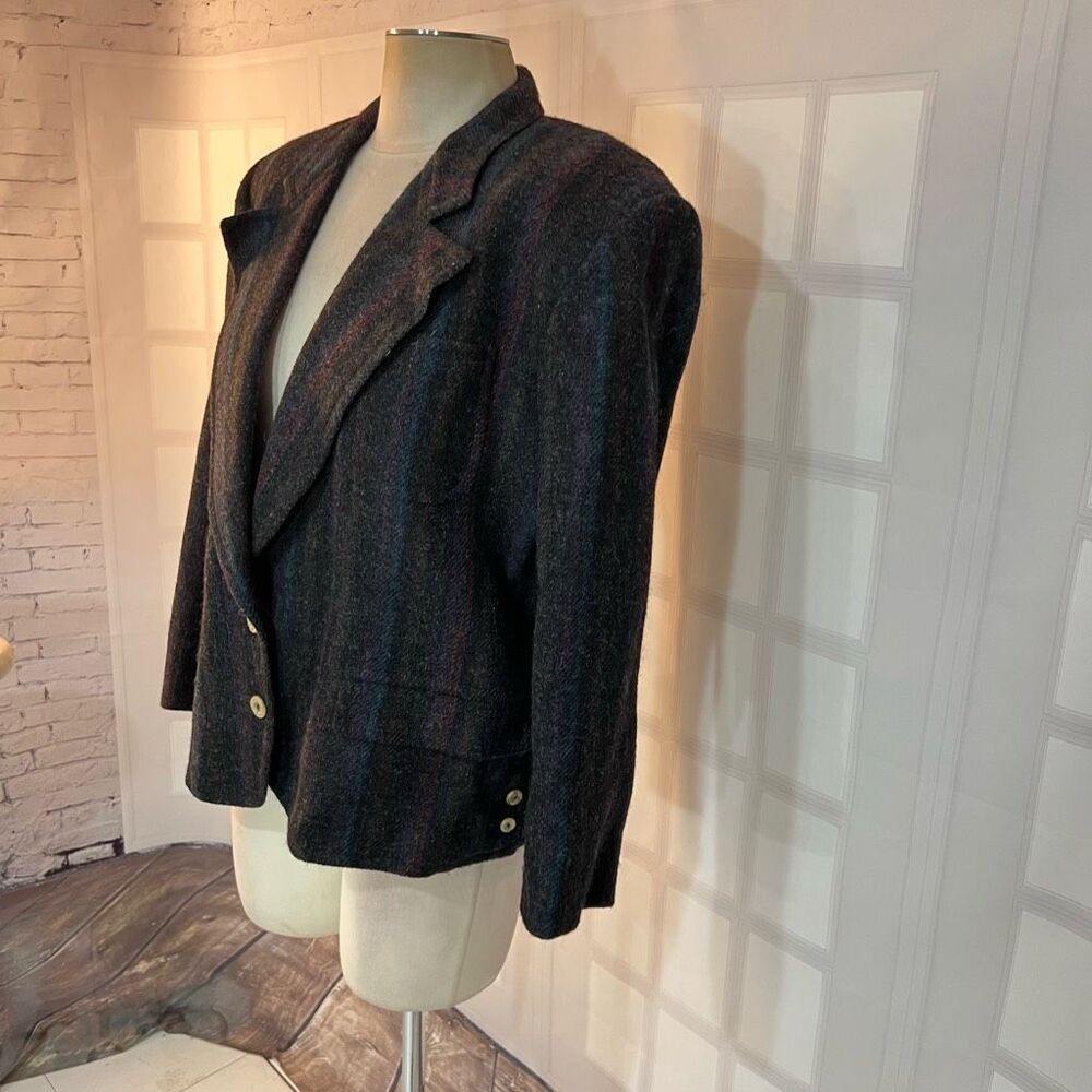 Vintage Alexander Julian Gray Striped Wool Notch Lapel Blazer Size 8 - Picture 3 of 11